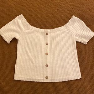 White Boho Beachy Ribbed Crop Top